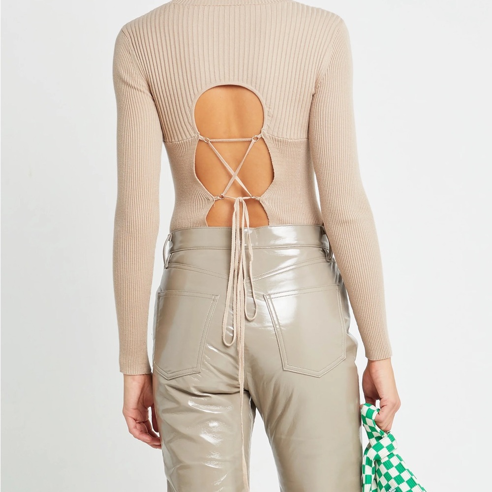 Kourt Alexandra Long Sleeve Open Back Lace Up Top S